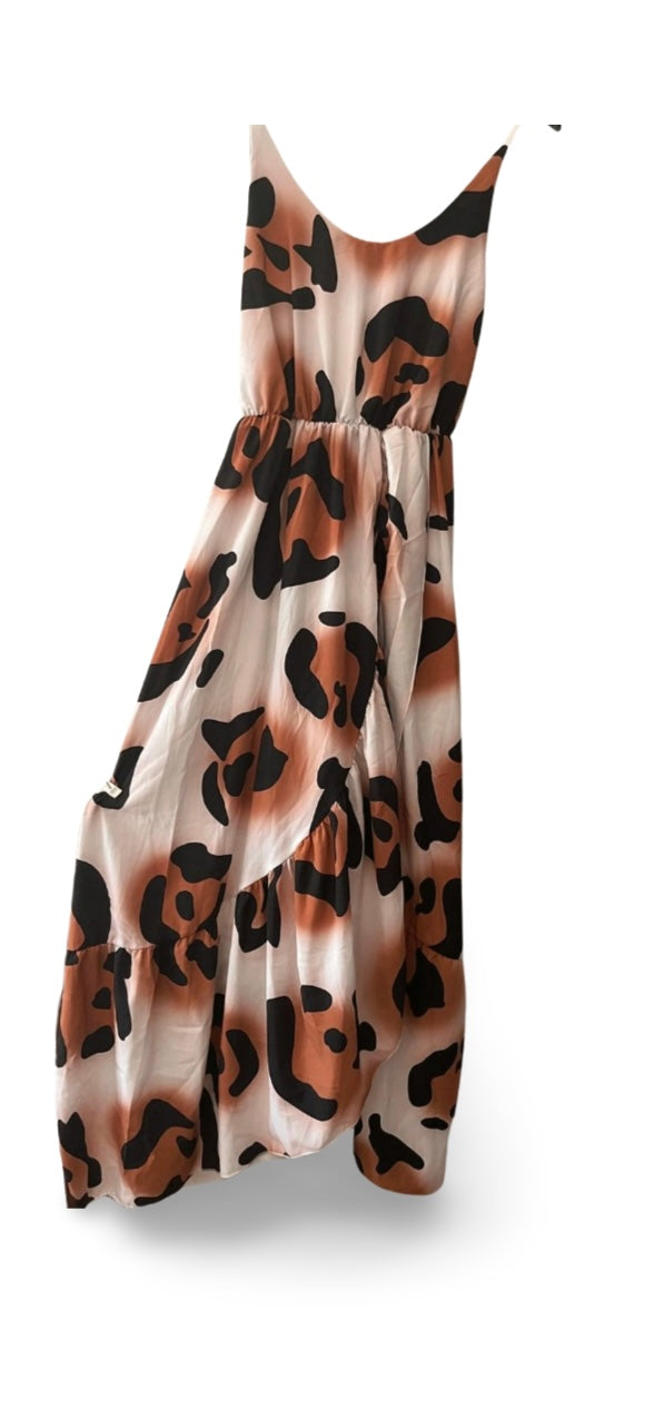 Abito leggero estivo animalier con scollo tondo e spalline sottili