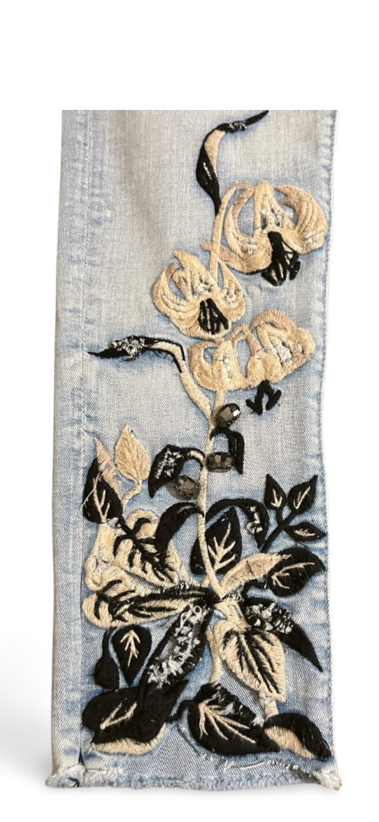 Jeans donna Fracomina denim chiaro ricami floreali boho chic