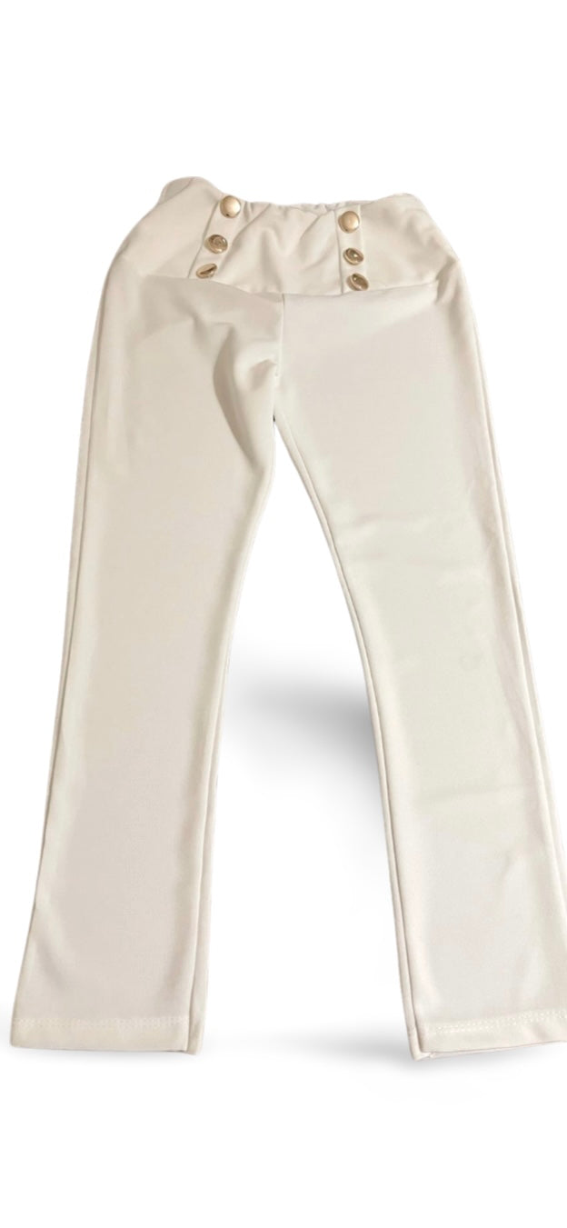 Milky white elastic trousers