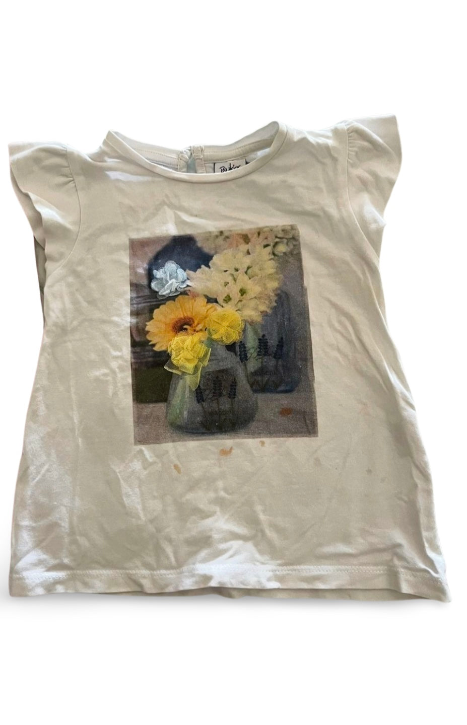 Maglietta bianca bambina 2-3 anni con stampa floreale colorata
