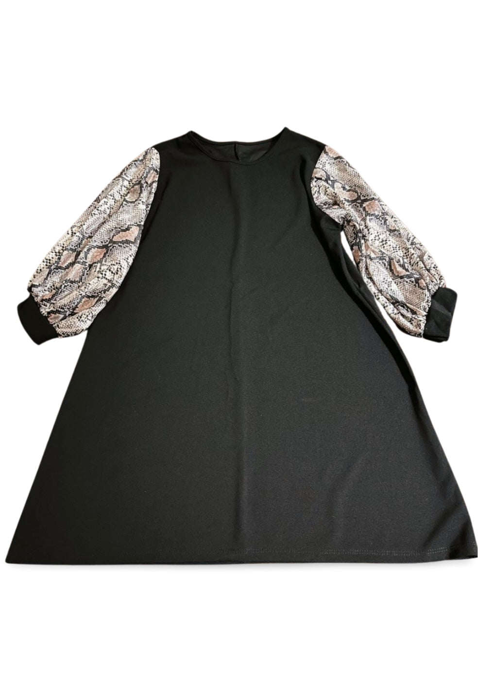 Tunica nera elegante con maniche lunghe stampa pitonata animalier