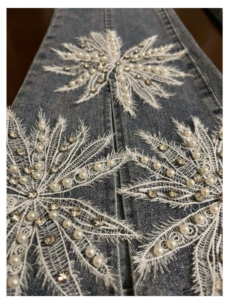 Unique lace and beaded jeans