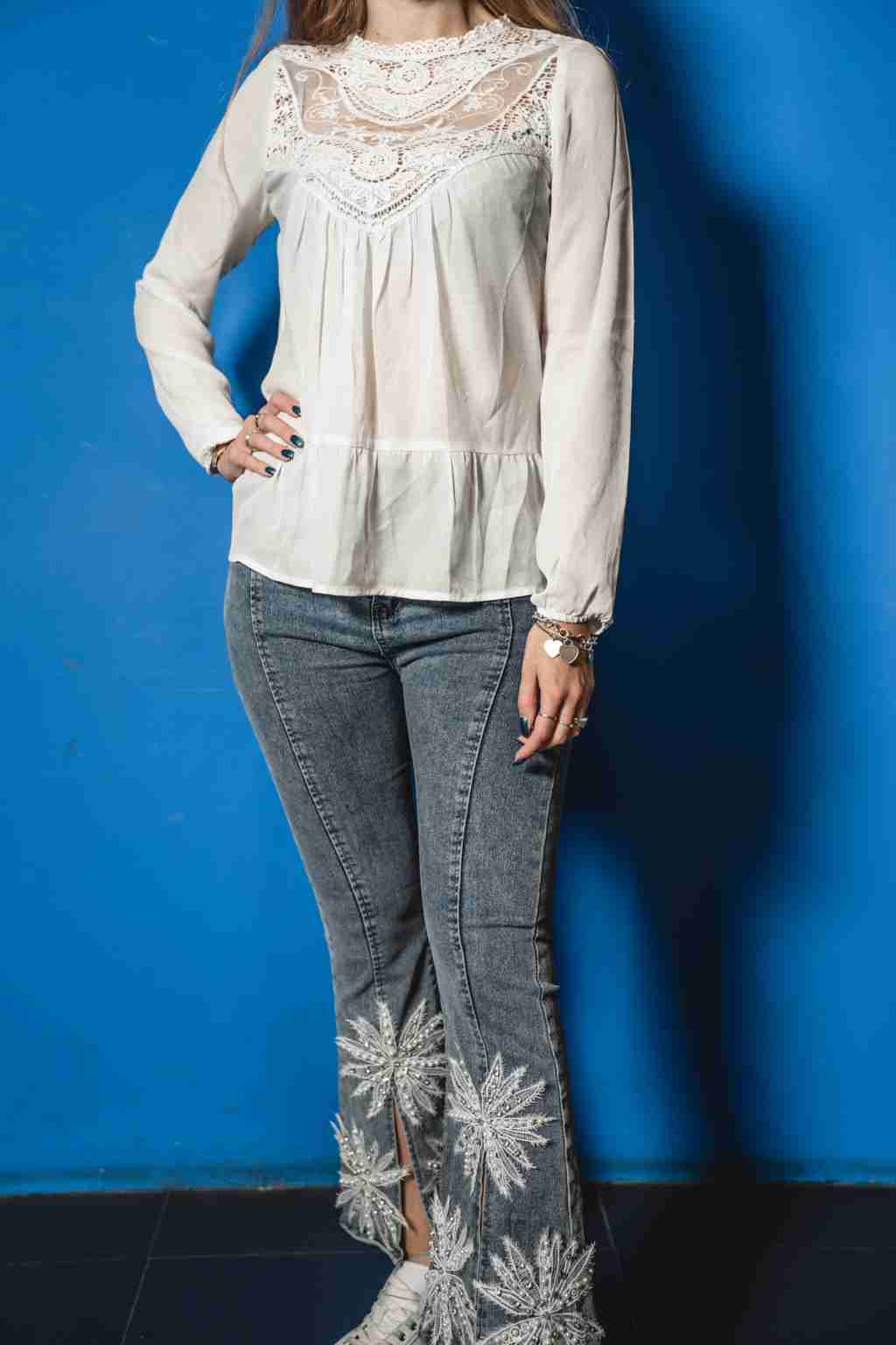 Unique lace and beaded jeans