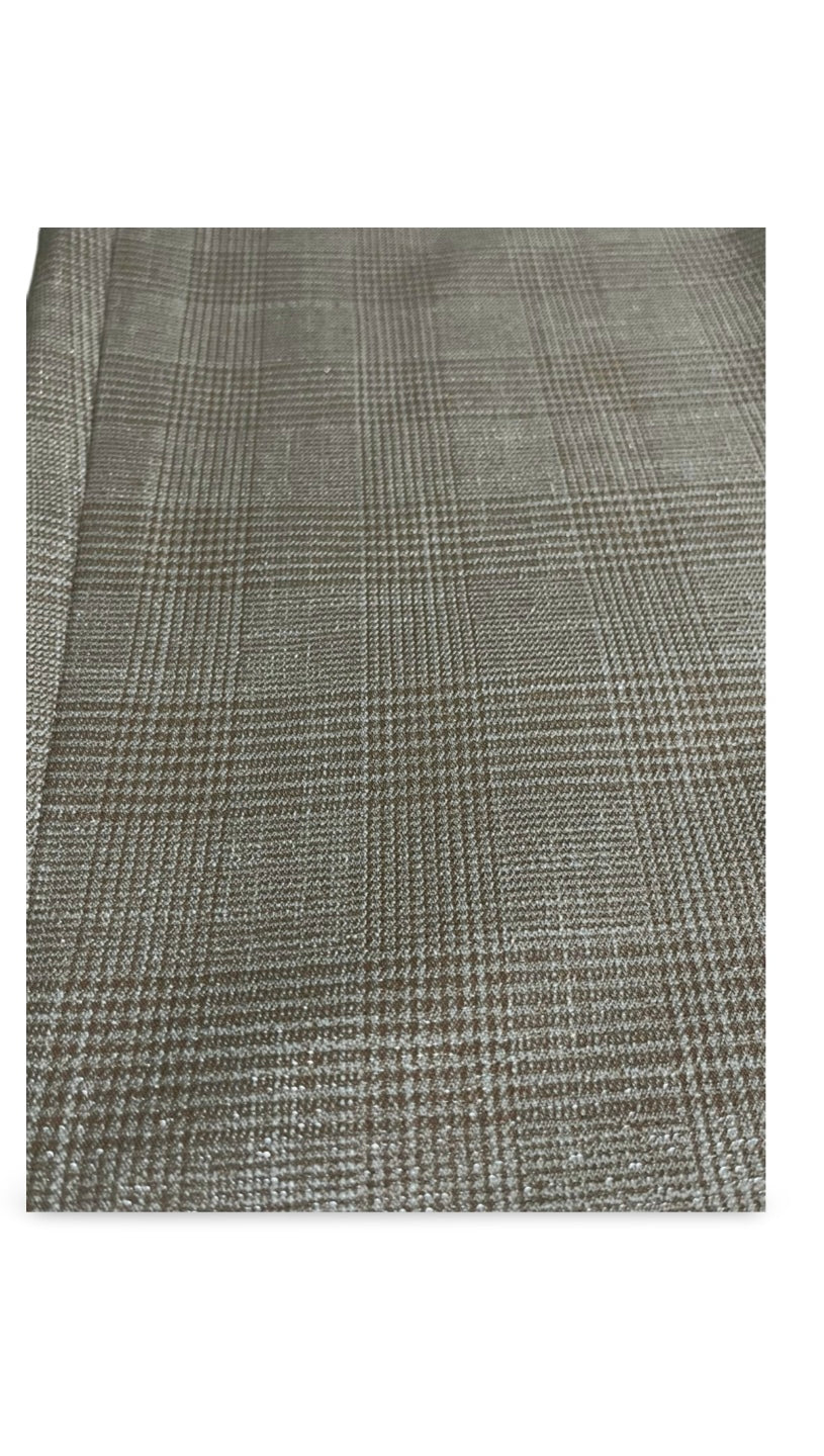 Pantaloni eleganti motivo principe di Galles con filato lurex color panna dorato