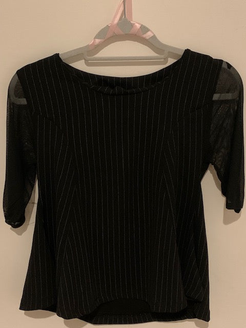 Striped tunic and sheer sleeves