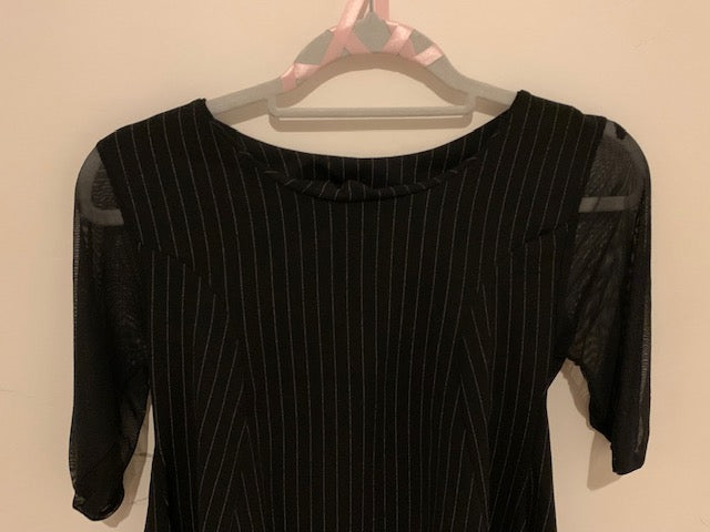 Striped tunic and sheer sleeves