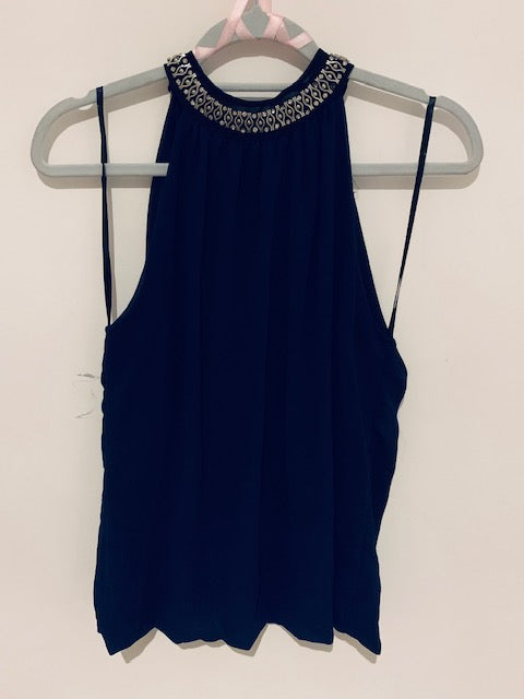 Midnight blue top with necklace