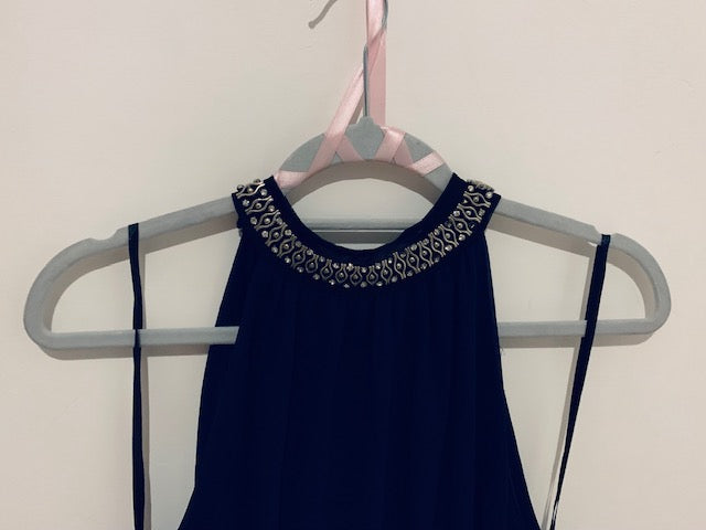 Midnight blue top with necklace