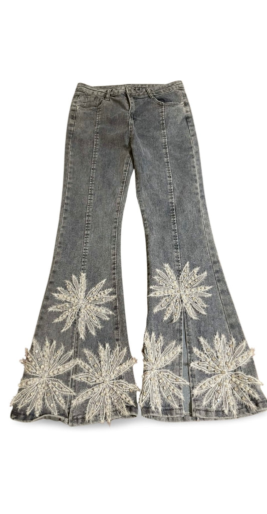 Unique lace and beaded jeans